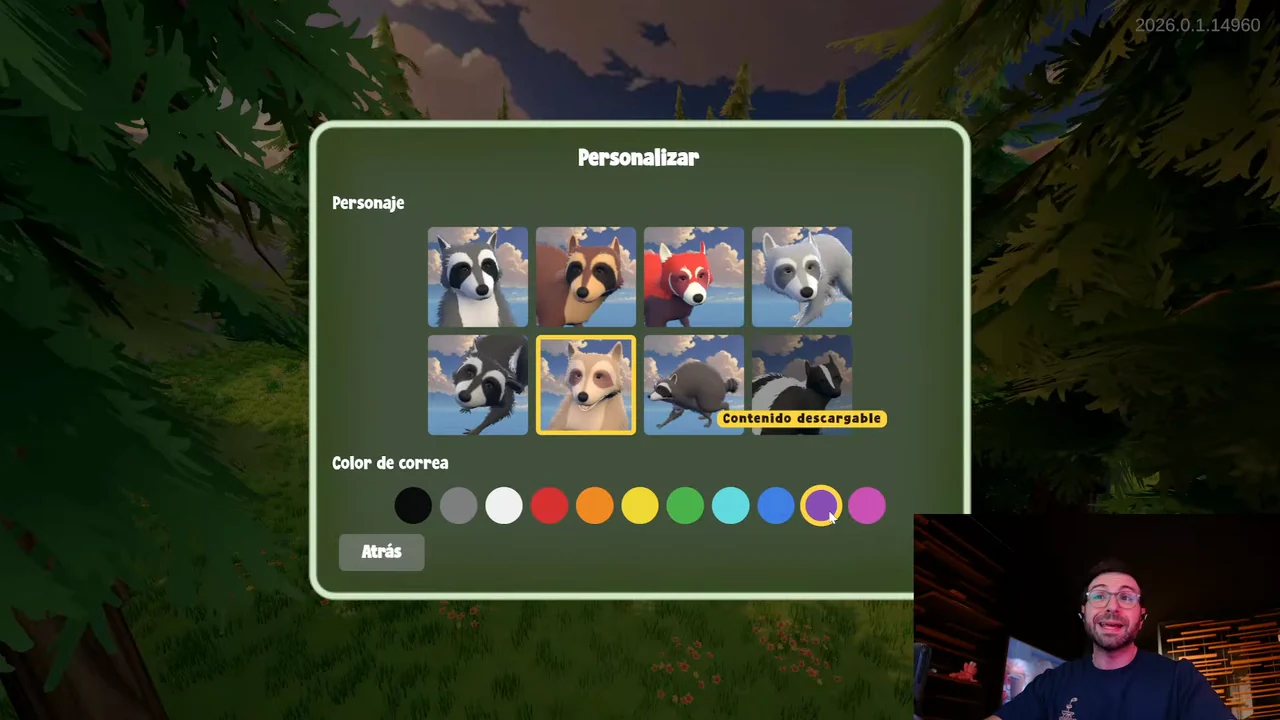 Fotograma del directo original: la pantalla de personalizar personaje de un videojuego y, en la esquina de abajo a la derecha, la cámara de quien juega.